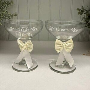 Vintage Treasure Masters Bride and Groom Wedding Champagne Glasses